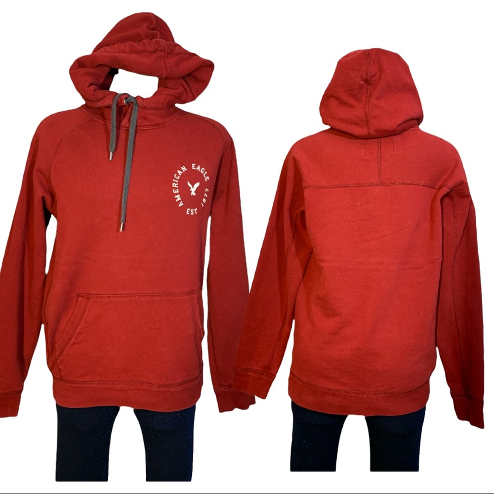 American Eagle Unisex Long Red Hoodie Long Sleeves Size XS